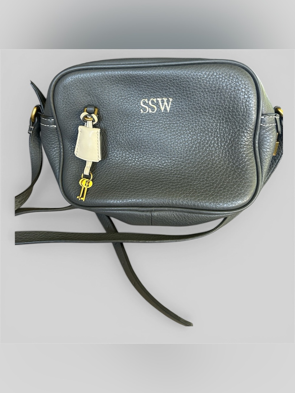 J. Crew Signet grey pebbled leather crossbody camera bag travel lightweight
